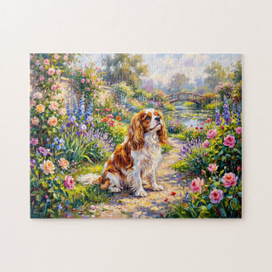 Puzzle Cavalier Spaniel en jardín de verano junto al esta