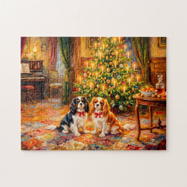 Puzzle Cavalier Spaniels en el árbol de Navidad (Horizontal)