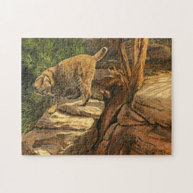 Puzzle Caza Bobcat Entre Las Rocas, Pintura Acrílica (Horizontal)