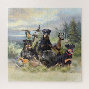 Puzzle Caza con Jagdterriers , arte