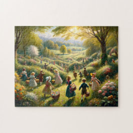 Puzzle Caza de huevos de Pascua vintage en el campo