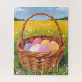 Puzzle Caza de huevos en cesta de Pascua acuarela pastel