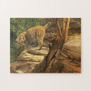 Puzzle Caza de Linces entre las Rocas, Pintura Acrílica