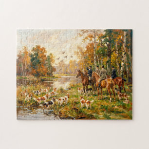 Puzzle Caza de patos a caballo con spaniels