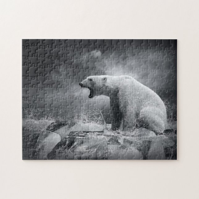 Puzzle Cazador blanco del oso polar en el hielo en agua (Horizontal)
