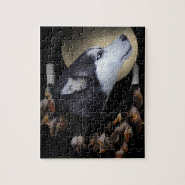 Puzzle Cazador de sueños y Husky de ojos azules (Vertical)