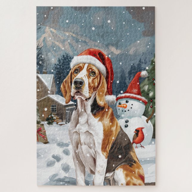Puzzle Cazador de zorros inglés americano Perro Invierno  (Vertical)