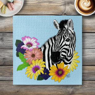 Puzzle Cebra Azul Floral Colorida Daisy Fauna Silvestre