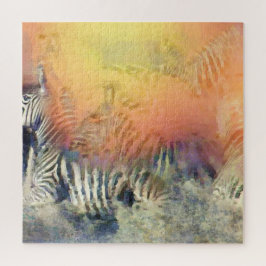Puzzle Cebras corriendo arte contemporáneo animal pastel