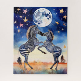 Puzzle Cebras enamoradas bailan bajo la luz de la luna