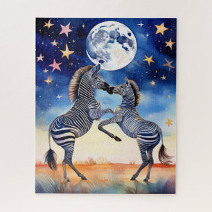 Puzzle Cebras enamoradas bailan bajo la luz de la luna
