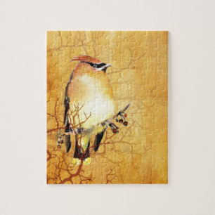 Puzzle Cedar acuarela Waxwing Bird
