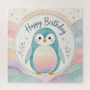 Puzzle Celebración de Cumpleaños Pingüino Pastel Arcoíris