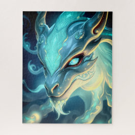 Puzzle Celestial Azure Guardian Dragon with Glowing Eyes