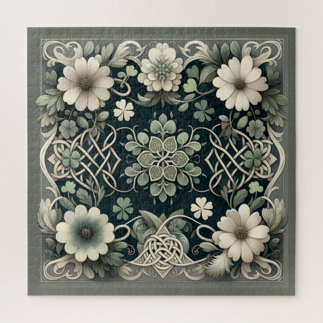 Puzzle Celtic Clover Floral Charm (Vertical)