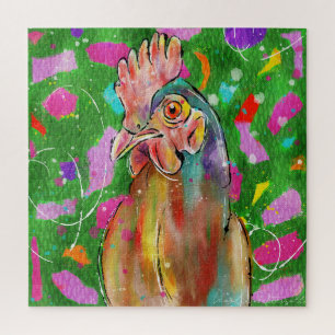Puzzle Cementerio de Funky: Gallina pintada a mano en un
