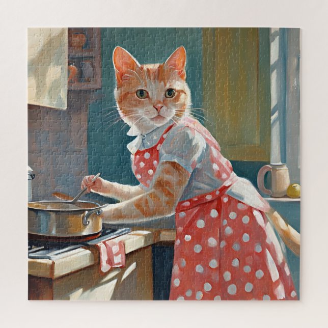 Puzzle Cena de comida para amas de casa de gato (Vertical)