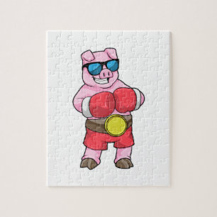 Puzzle Cerdo como boxeador con guantes de boxeo