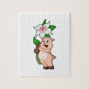 Puzzle Cerdo con Lily de Flores