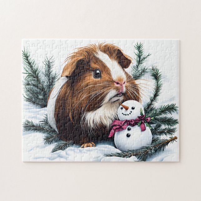 Puzzle Cerdo de Guinea con muñeco de nieve (Horizontal)