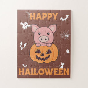 Puzzle Cerdo En Calabaza Dulces Cerdos Feliz Halloween Ji