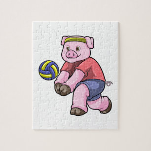 Puzzle Cerdo en deportes con voleibol
