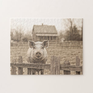 Puzzle Cerdo en el estilo de cosecha vintage