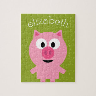 Puzzle Cerdo Personalizado de granja - verde rosa y lima