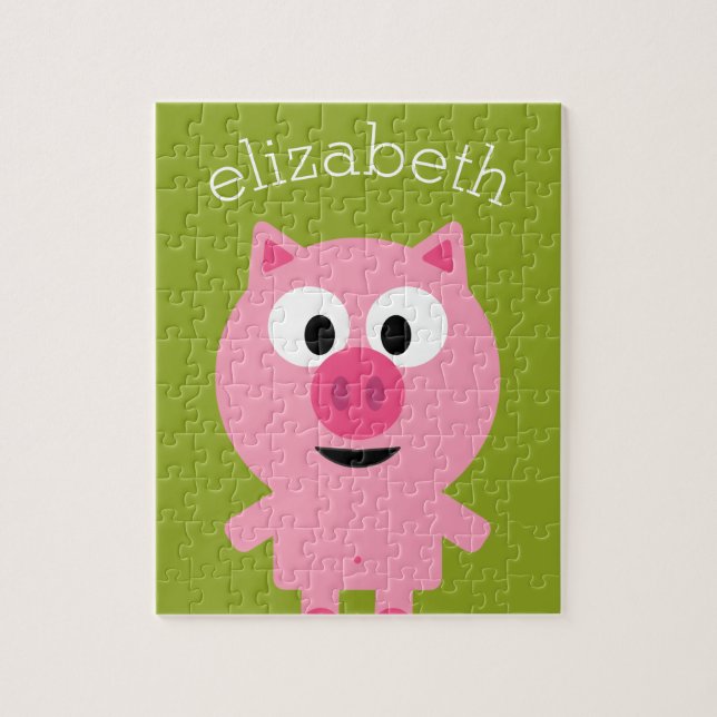 Puzzle Cerdo Personalizado de granja - verde rosa y lima (Vertical)