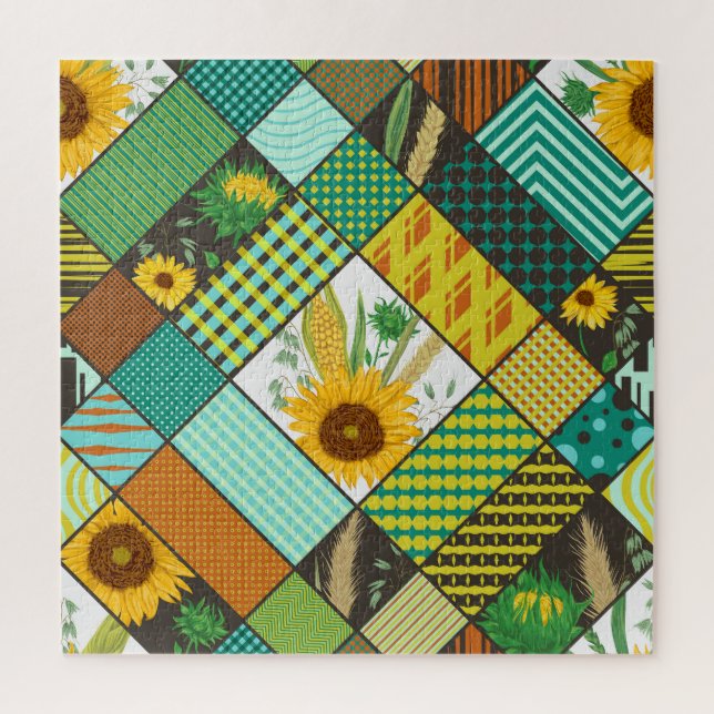 Puzzle Cereales de patchwork, girasoles, motivos geométri (Vertical)