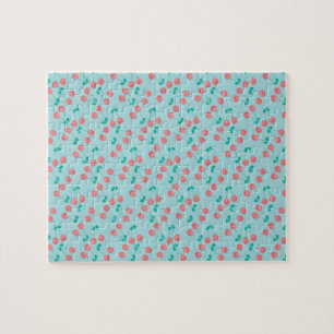 Puzzle Cerezas Pintadas a Mano Acuarela Rosa Turquesa