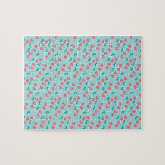 Puzzle Cerezas Pintadas a Mano Acuarela Rosa Turquesa (Horizontal)
