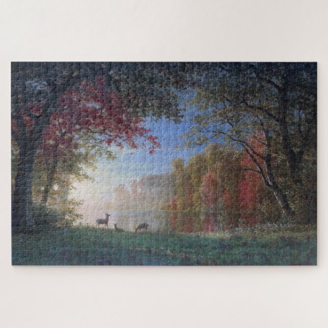 Puzzle Cerfs en un lago, Albert Bierstadt (Horizontal)