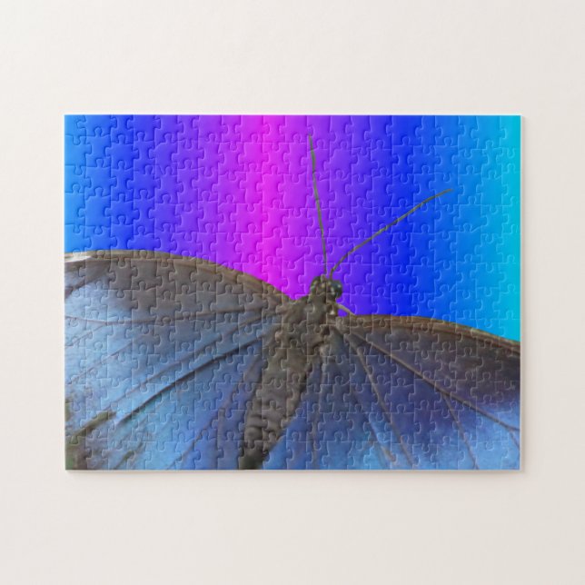 Puzzle Cerrar el rompecabezas: mariposa morfo azul (Horizontal)