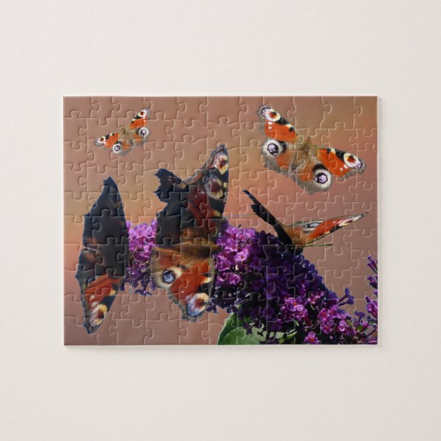 Puzzle Cerrar el rompecabezas: mariposas pavo real (Horizontal)