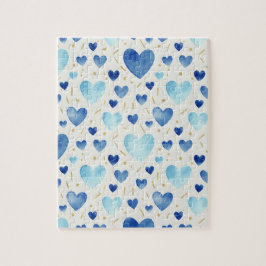 Puzzle Cerulean Sparkle | Blue & Gold Watercolor Hearts