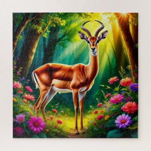 Puzzle Cervatillo de dibujos animados adorable entre flor