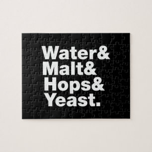 Puzzle Cerveza = Agua y Malta, copas y levadura.