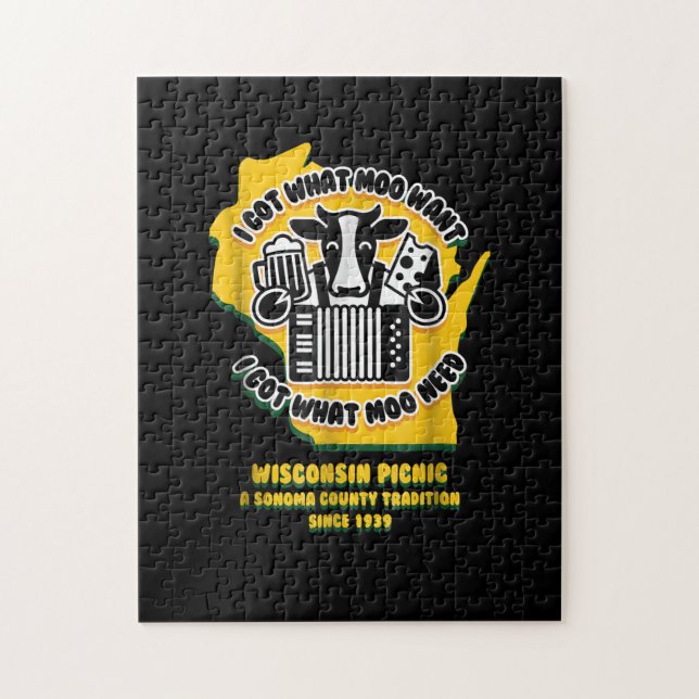 Puzzle Cerveza de vaca picnica, queso y acordeón de Wisco (Vertical)