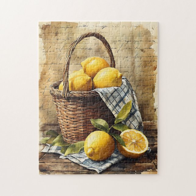 Puzzle Cesta acuarela de lemones (Vertical)