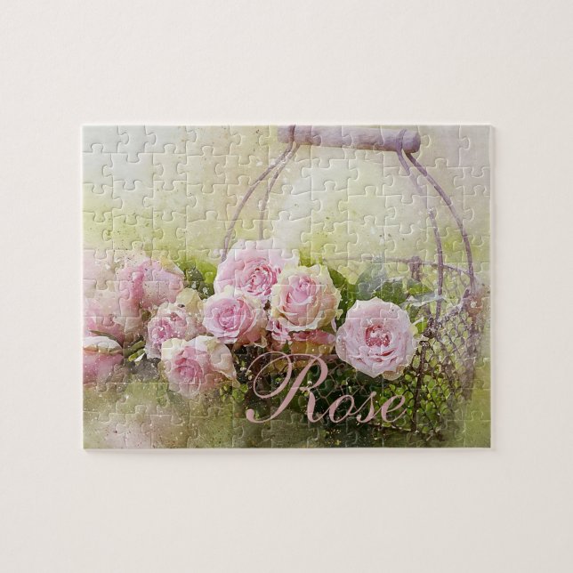 Puzzle Cesta de Rosas Rosadas (Horizontal)