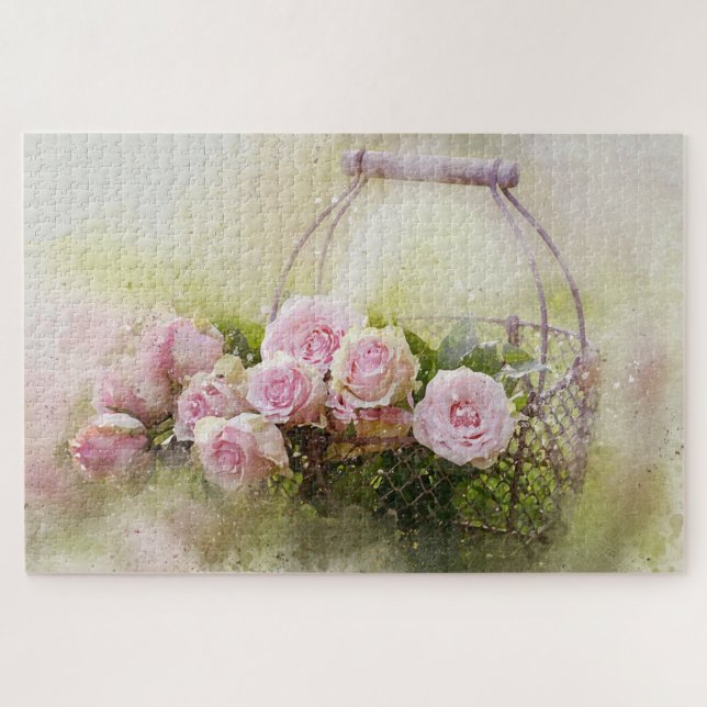 Puzzle Cesta de rosas rosas rosas (Horizontal)