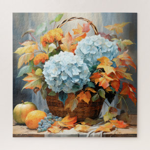 Puzzle Cesta Floral de Otoño con Acuarela Rústica