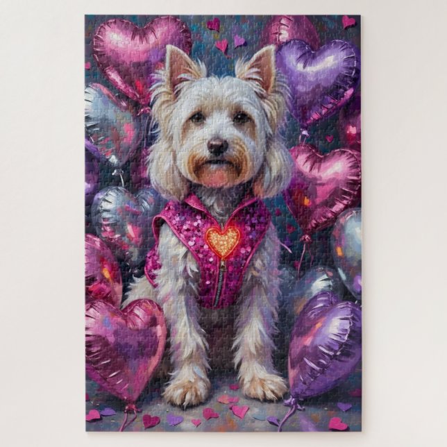Puzzle Chaleco con corazón intermitente para perro maltés (Vertical)