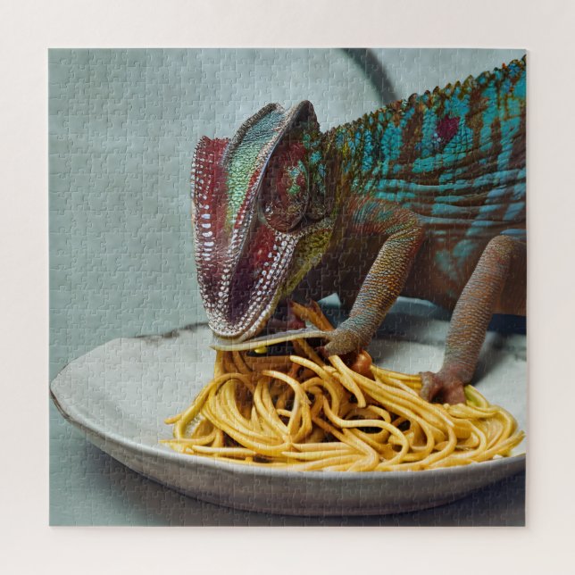 Puzzle Chameleon Eating Spaghetti AI generó arte (Vertical)