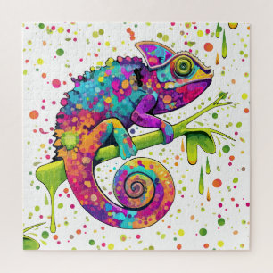 Puzzle Chameleon Paint Stains Watercolor Style