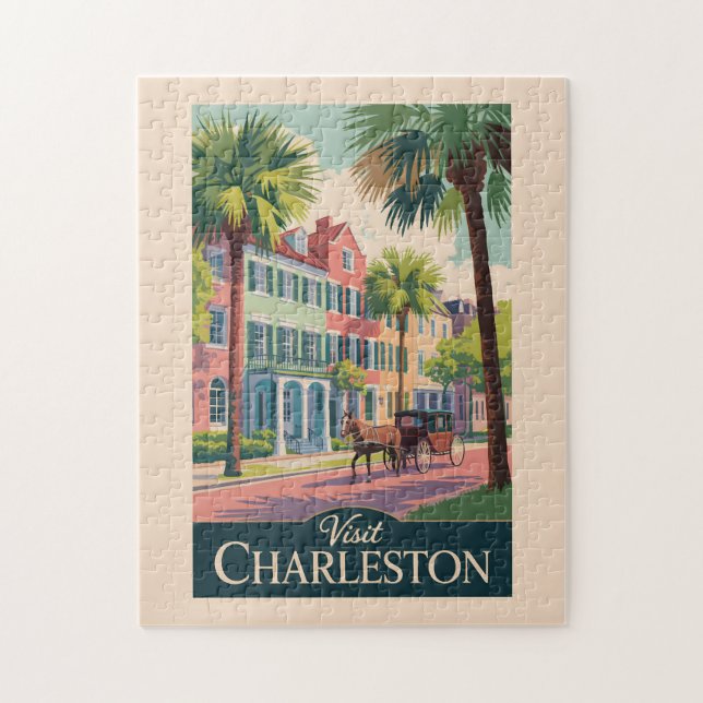 Puzzle Charleston South Carolina Ilustracion Travel Art (Vertical)