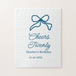 Puzzle Cheers twenty blue birthday bow name date boho ret