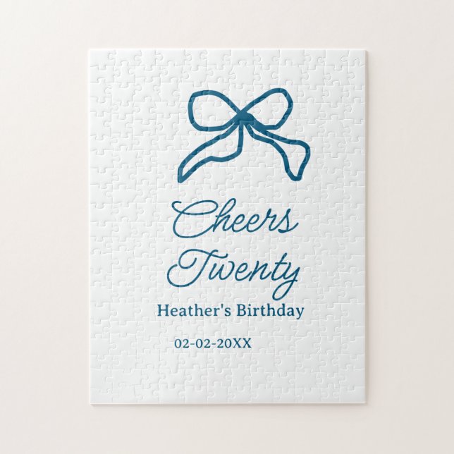 Puzzle Cheers twenty blue birthday bow name date boho ret (Vertical)