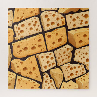 Puzzle Cheese Pieces With Natural Holes Cute Pattern